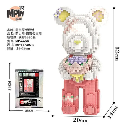 Weeding Bear Building Block Art Cake Bear Eternal Heart Bouquet Bear Ornament DIY Assembly Mini Brick Figure for Birthday Gift