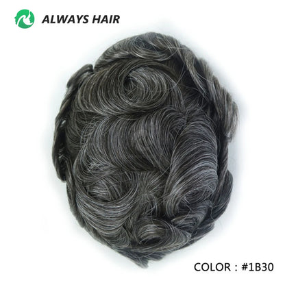 0.12-0.14mm PU Men Toupee Full Thickness Skin Indian Human Hair Men's Capillary Prothesis 130% Density Wig Man