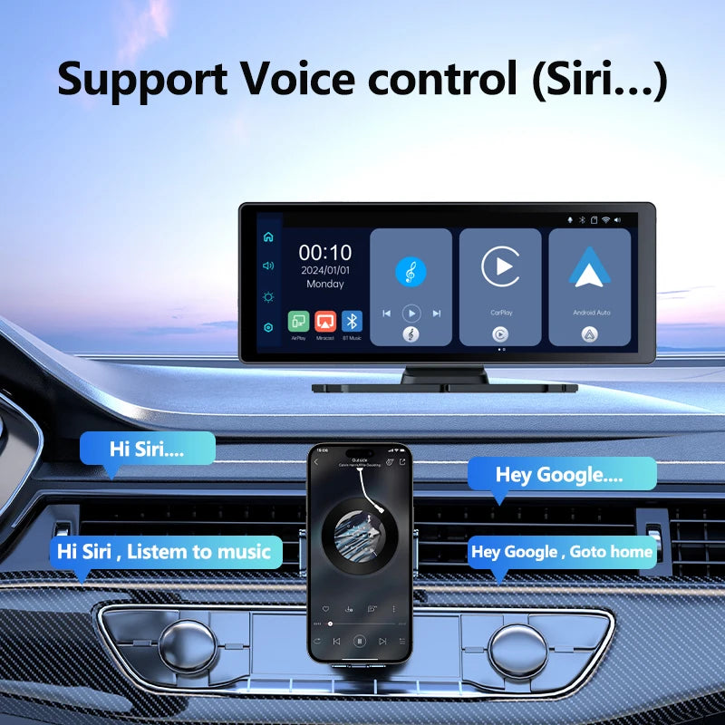 10.26'' Universal Portable Wireless Carplay Screen for Car with Android Auto Touchscreen Car Stereo System