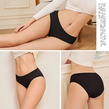 4PCS/SET Striped Ribbed Panties Set Women Mid Waist Breathable High Elastic Comfortable Sports Briefs Solid Color Daily Lingerie