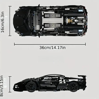 1:14 Black Sports Car Building Blocks Set 1000PCS+, Suitable for 14+, Educational Assembled Model, Home Decoration & Gift