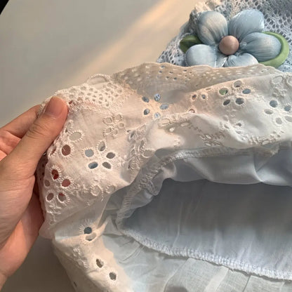 Girls' Dress Summer New Style Children's Fashionable Lace Princess Dress Little Girl Sweet Floral Vest Dress