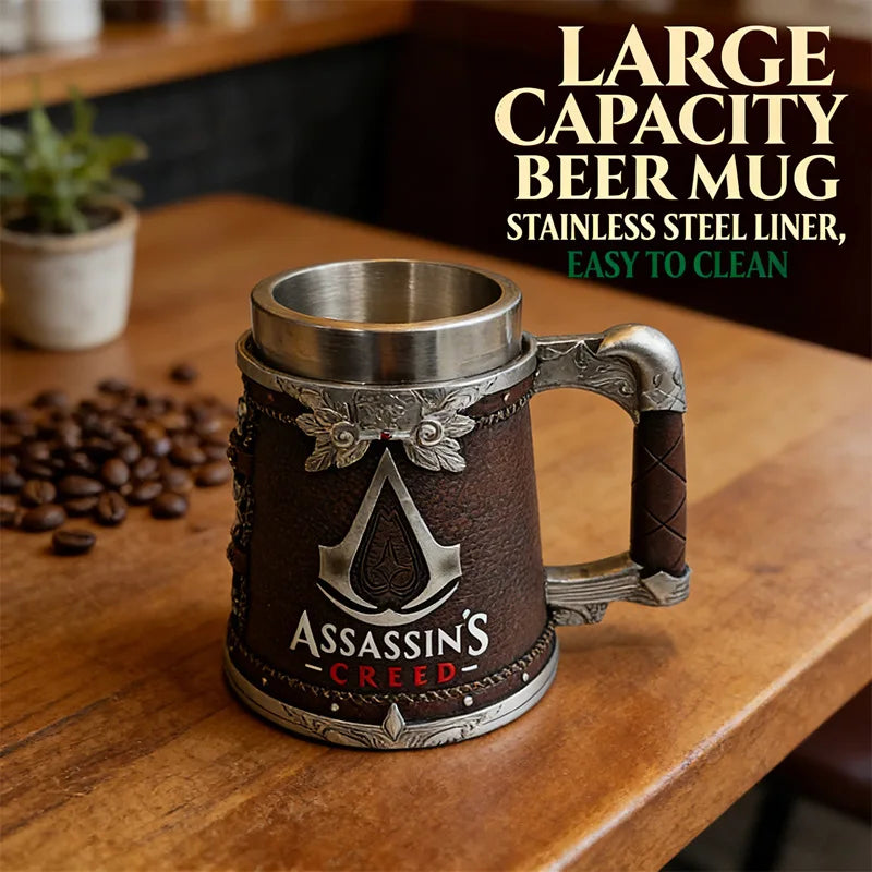 Assassin's Creed Large Capacity Beer Mug Game-Themed Stainless Steel Resin Drinkware Creative Collectible Gift for Fans