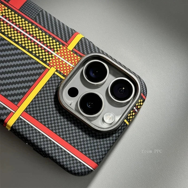 For iPhone 17 16 15 18 Pro Max Case Carbon Fiber Abstract Geometric for MagSafe Cover Magnetic Charging Shell Camera Armor Funda