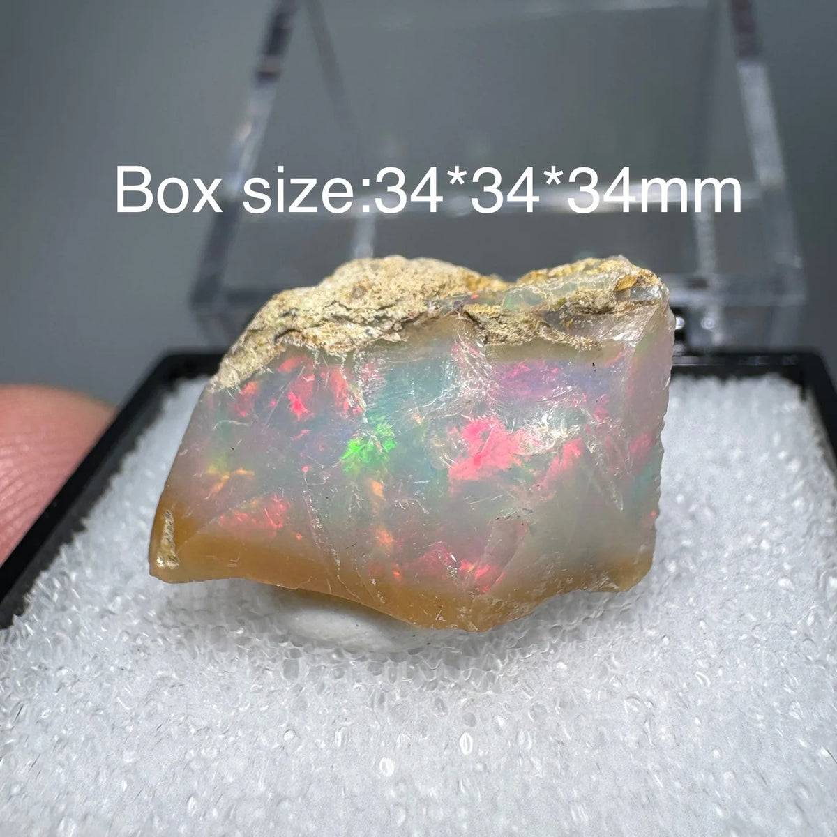 Natural Rare Colorful Ethiopia Opal (No Need Water) Gem Mineral Specimen Box Size:34X34mm (Need Lighting) Sunlight Best
