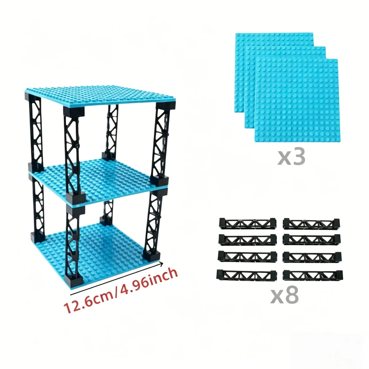 IDEAMOC 3pcs Baseboards and 8pcs Black Pillars Building Blocks DIY Toys 12.6*12.6cm Baseplate Black Pillars Asst