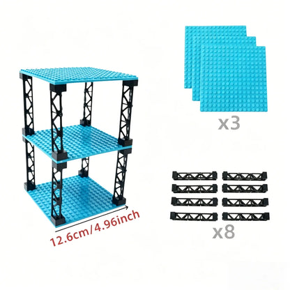 IDEAMOC 3pcs Baseboards and 8pcs Black Pillars Building Blocks DIY Toys 12.6*12.6cm Baseplate Black Pillars Asst