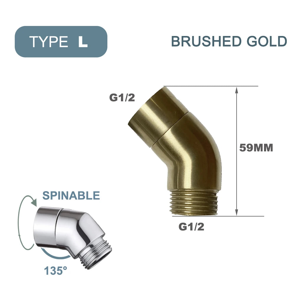 G1/2 Elbow Adapter Shower Head Female and Male Thread Rainfall Shower Handheld Shower Connector Angle 90° 135° Accessory