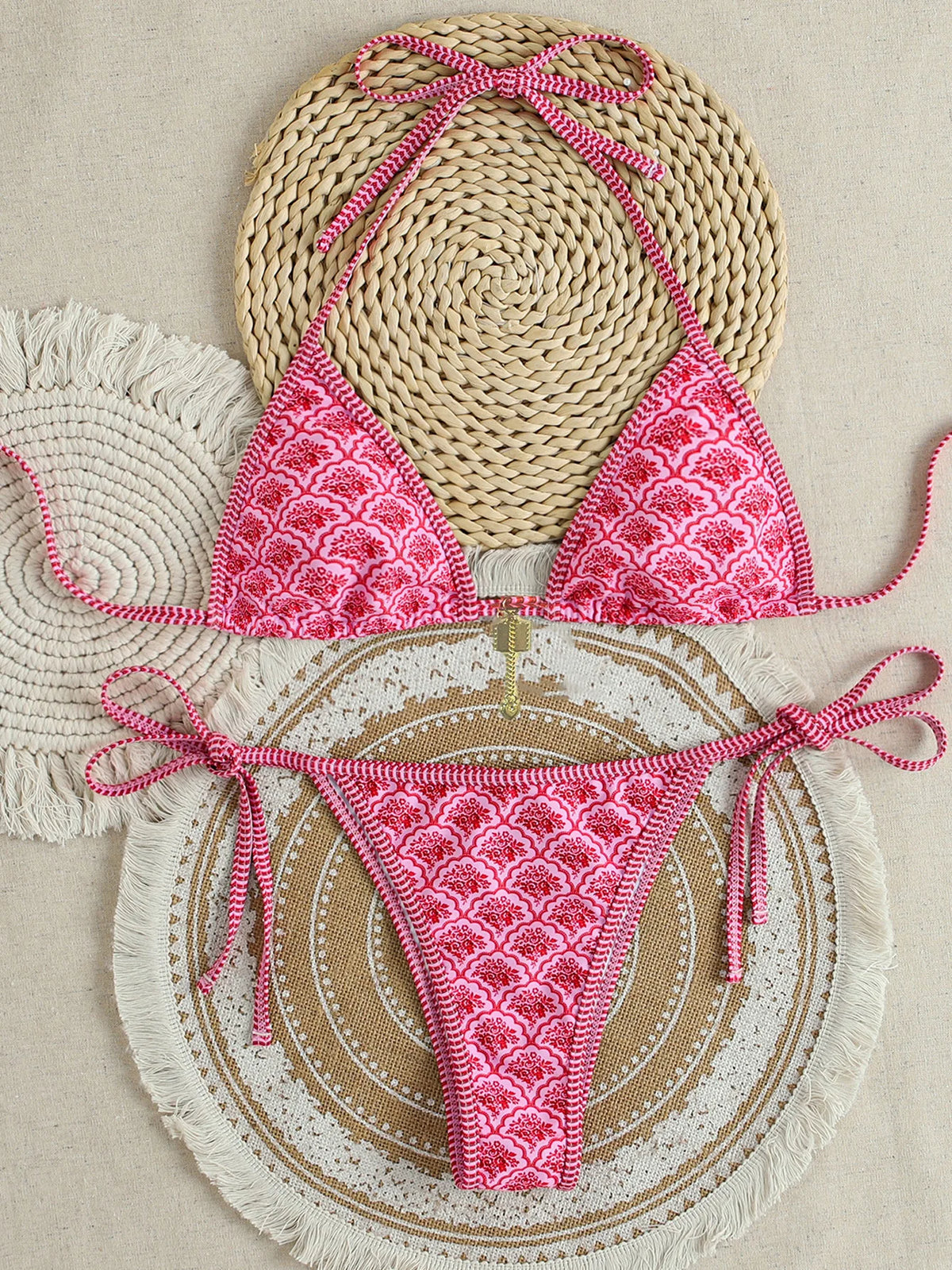 "2026 New Triangle Bikini Set - Floral Print Push Up Swimsuit & Brazilian Bottoms"