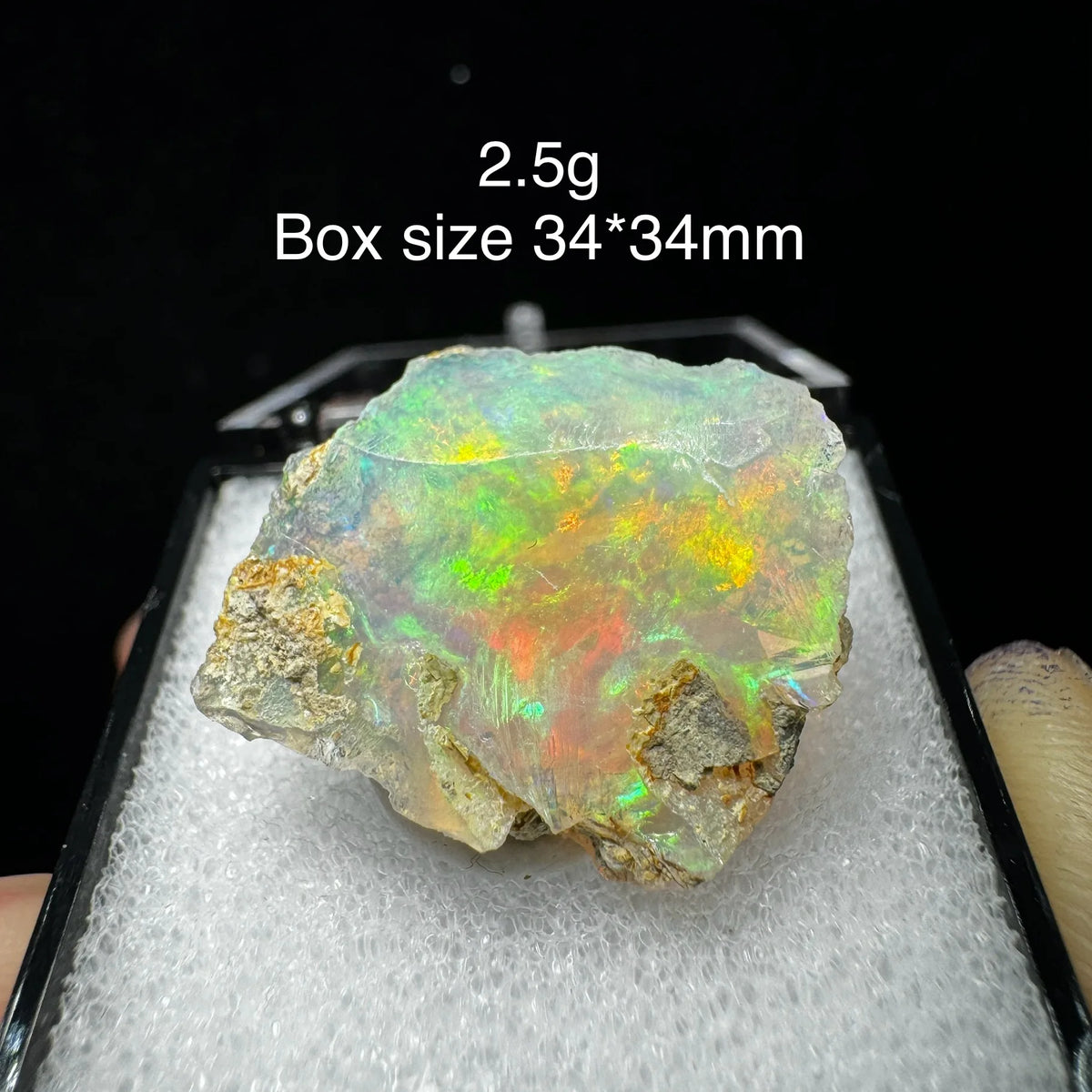 Natural Rare Colorful Ethiopia Opal (No Need Water) Gem Mineral Specimen Box Size:34X34mm (Need Lighting) Sunlight Best