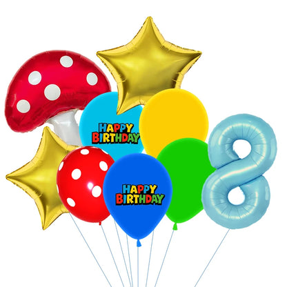 Red Blue Green Yellow Mushroom Star Balloons for Cartoon Video Game Super Bros Balloon Birthday Inspired Party Decoration