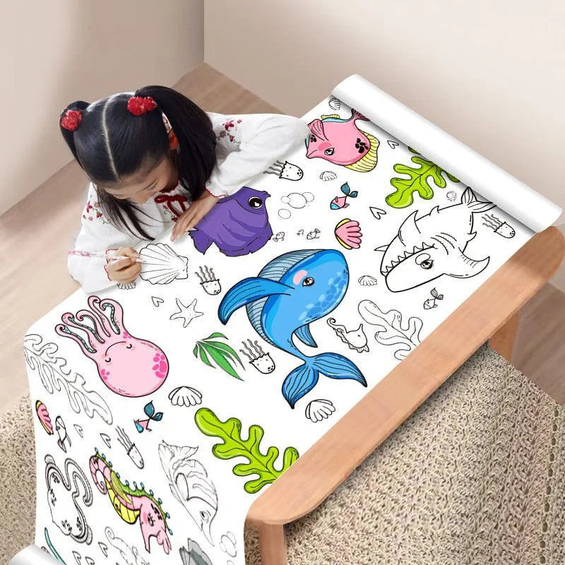 12M Giant Coloring Scroll Kids Doodle Jumbo Drawing Toy Animals Dinosaur Vehicles Food Painting Paper Roll Educational DIY Gift
