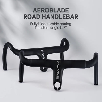 MANA AERO Ultra-Light Carbon Fiber Aero Handlebar - Integrated Cable Routing Superlight Aerodynamic for Road Bike Cycling