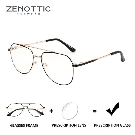 ZENOTTIC  2026 Fashion Aviator Prescription Eyeglasses Men for High-quality Metal Pilot Photochromic Optical Glasses