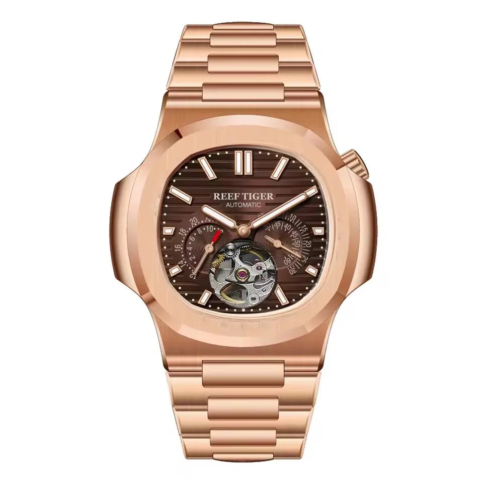 OBLVLO Men Automatic Watch Luxury 44mm Mechanical Wristwatch 50m Waterproof Sapphire Luminous Skeleton Dial 24 Hours