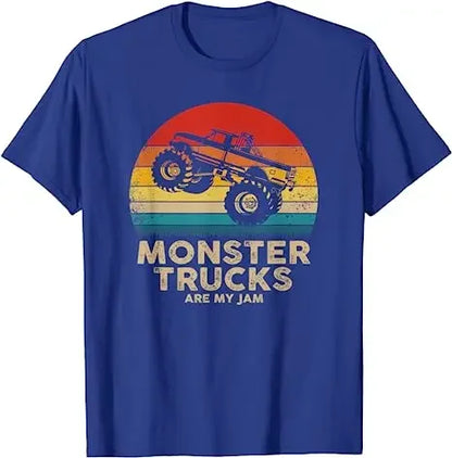 Monster Truck Are My Jam Vintage Tees Retro Sunset Cool Engines T-Shirt Monster Truck Car for Birthday Boy Sons Gifts Cute Tops