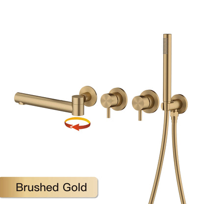 Simple Luxury Gun Gray Brass Bathroom Faucet with Wall Design and a Dual Handle Bathtub Mixer for Both Hot and Cold Water