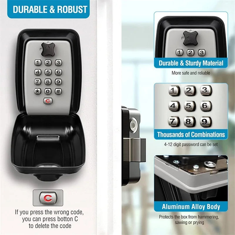 Wall Mounted Key Storage Safe Waterproof Anti-theft Key Box With Combination Lock 12-Digital Password Office Home Outdoor Use