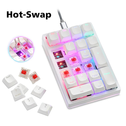 K24Pro 21Keys Number Pad Mechanical Numeric Keypad Hot-Swap Wired Motospeed Numpad Gaming Mini Keyboard Programming Keypads