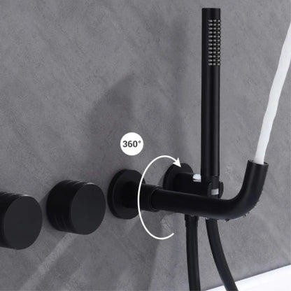 Luxury Black Brass Wall Mounted Bathroom Faucet with Embedded Design, Dual Handle Hot and Cold Water Simple Bathtub Faucet