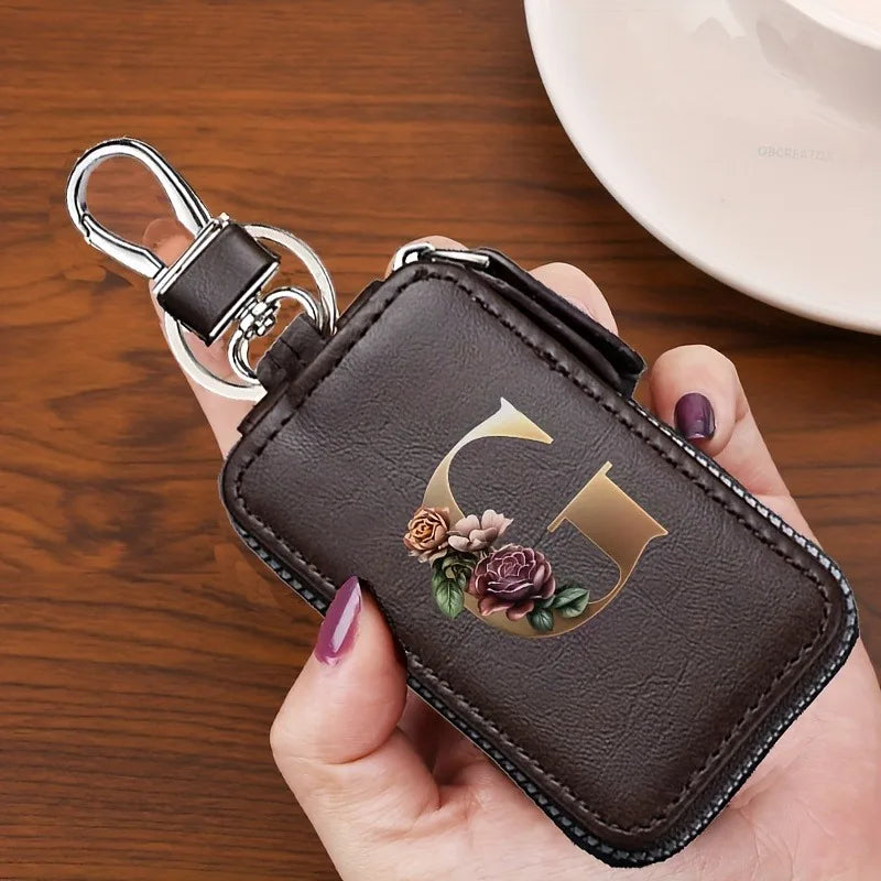YSB-28 Vintage Alphabet CoffeeKey Pouch A-Z 26 Initial Keychain, Unisex KeyPouch, WalletHolder，Car Key Case, Men'sKey Pouch Gift