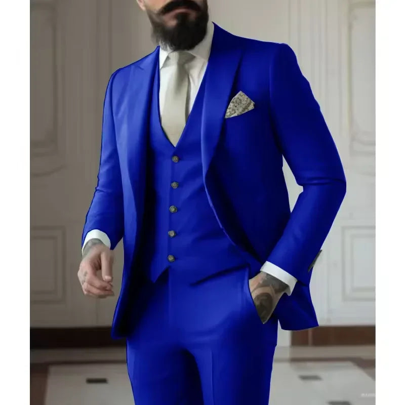 Classy Men Suits 3 Pieces Light Green Peak Lapel Jacket Vest Pants Classic Set for Wedding Groom Wedding Business Events Dress