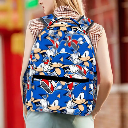 Cute Sonic The Hedgehog All Over Print Backpack Durable Casual Daypack With Mesh Pocket For School Picnic Travel