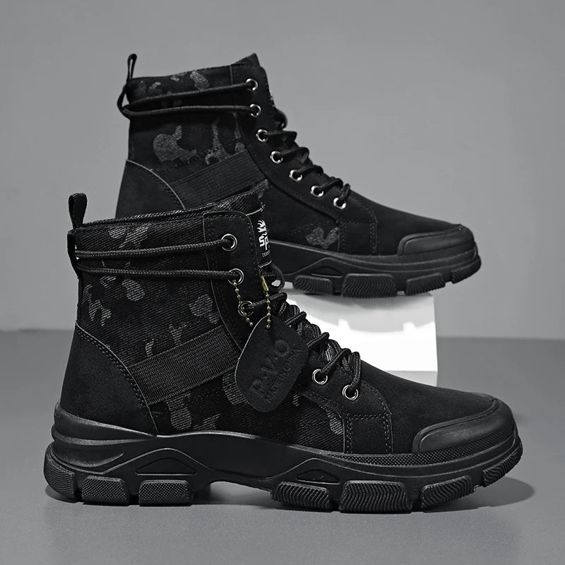High-Top Work Boots, Outdoor Wear-Resistant Thick-Soled Boots, Versatile Casual Short Boots for Men and Women, Non-Slip Height-Increasing Desert Boots