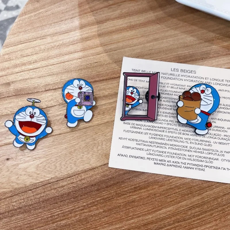 4pcs Doraemon Cartoon Metal Brooches Peripheral Lapel Pins Backpack Bag Clothing Decoration Fashion Brooches Kids Birthday Gift