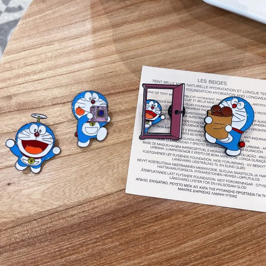 4pcs Doraemon Cartoon Metal Brooches Peripheral Lapel Pins Backpack Bag Clothing Decoration Fashion Brooches Kids Birthday Gift