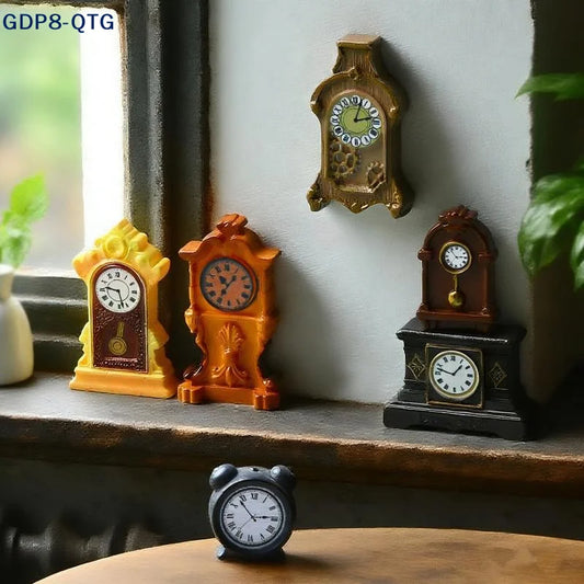 New 1/8Pcs 1:12 Dollhouse Miniature Wall Clock European Vintage Clock Furniture Model Doll House Accessories  Decor Toy