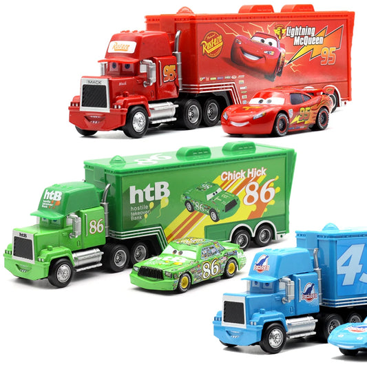 Hot Sale Pixar Cars Toys Lightning McQueen Chick Hicks Mack Truck and Car Set Collection Die Metal Model Birthday Gift