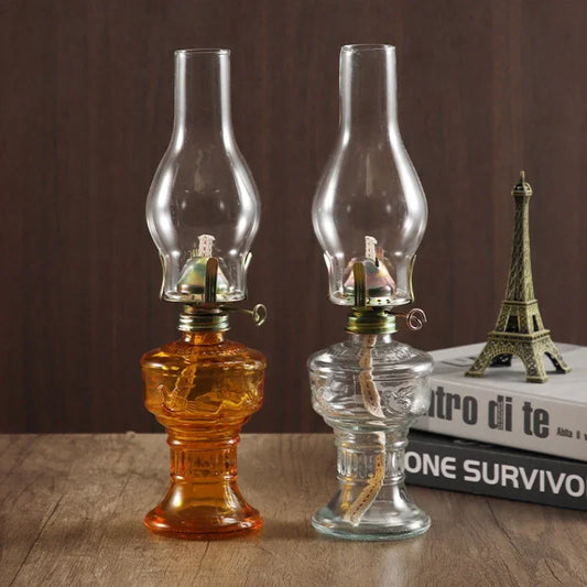 Vintage Glass Oil Lamp Rustic Design Indoor Home Decor Ambiance Lighting Tabletop Lantern Gift for Decorative Lighting