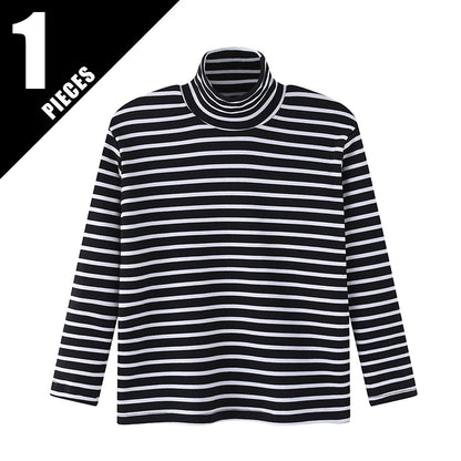 Autumn And Winter Children's Fashion Striped High Neck Long Sleeved Base Shirt Boys' Casual Sports Top Girls' Versatile Warm T