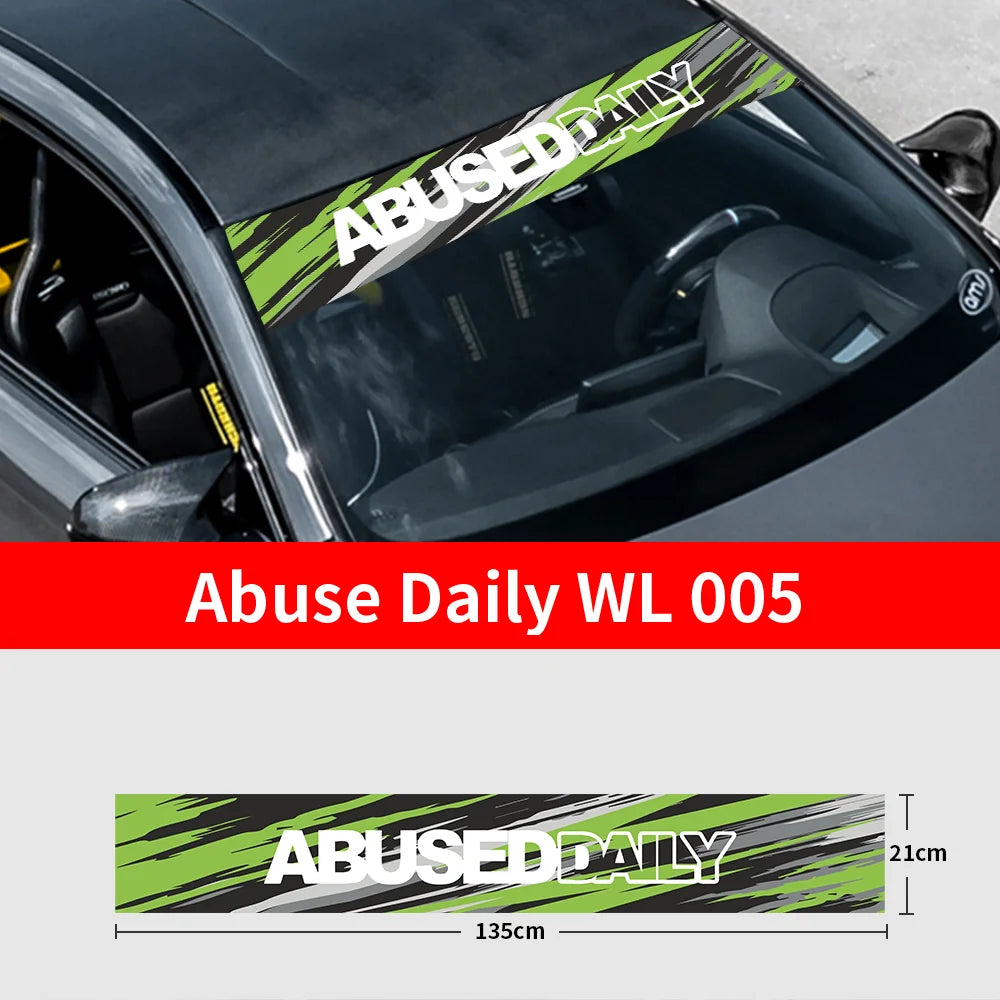 Abuse Daily Car Front and Rear Windshield Stickers Waterproof Sunscreen Windscreen Banner Decal Window Sticker Accessories