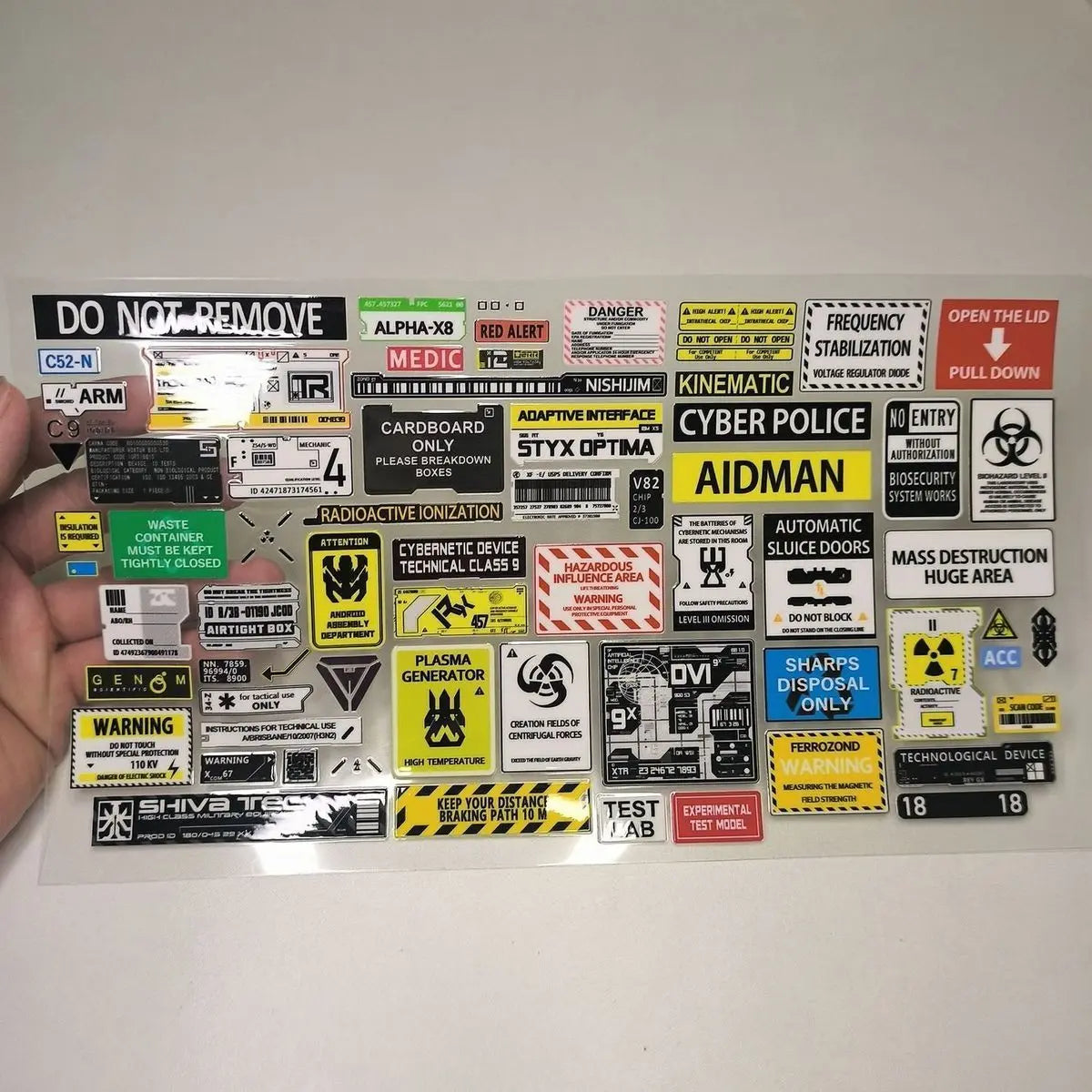 Cyberpunk Mechanical Crystal Moto Sticker English QR Code Label Vinyl Decal Off Road Car Glass Decoration Luggage Box Sticker