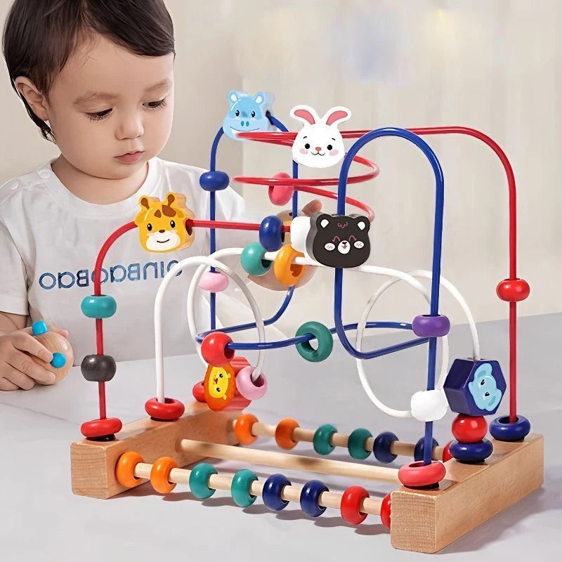 Montessori Wooden Kids Toys Wooden Circles Bead Wire Maze Roller Coaster Toys Educational Toys Wood Puzzles Maze For Children