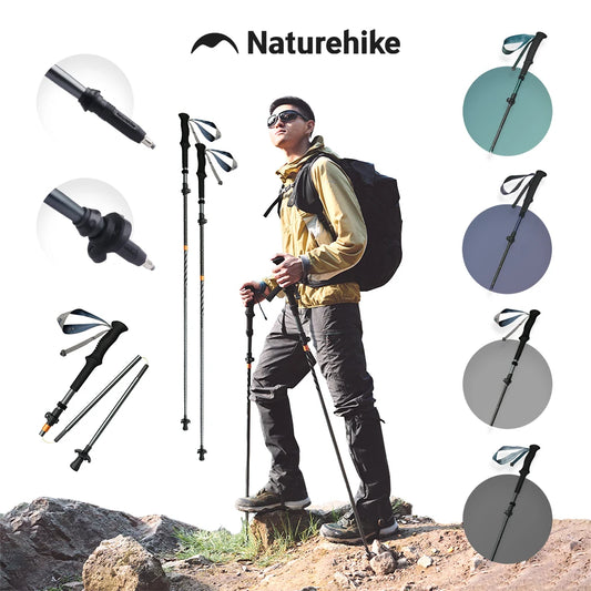 Naturehike Long Wind Trekking Poles Carbon Fiber 7075 Aluminum Alloy Five-section Folding Lightweight Walking Sticks Climbing
