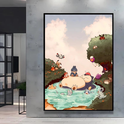 1pc frameless Canvas Paintings Retro Canvas Poster Prints Pokemon Gengar Blastoise Cartoon Character Picture Wall Art Home  Chil