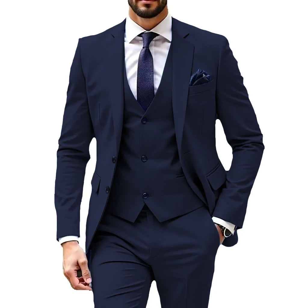 Luxury Customized Dress Suit for Men 3 Pieces Blazer Vest and Pant Set Peak Lapel Formal Slim Fit  Business Wedding Suit for Men