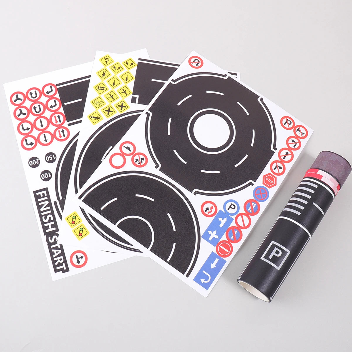 Cartoon Road Track Washi Tape Set: Racing Theme Black Road Stickers Set for DIY Car Game Decoration, Party Supplies,Gift