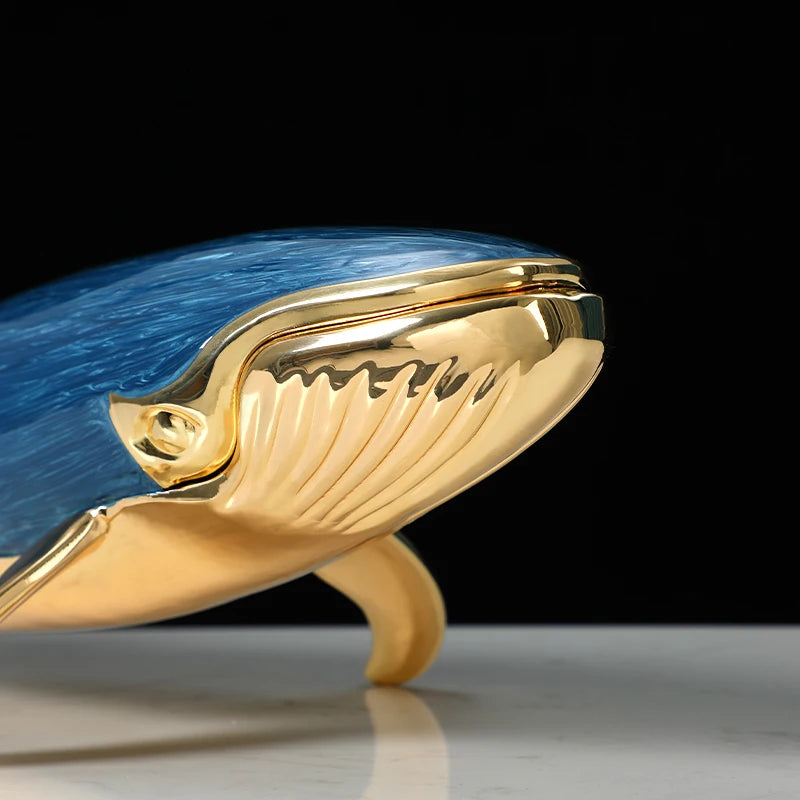 Luxury Enamel Whale Sculpture Alloy Material Animal Model Statue Modern Living Room Office Desktop Wine Rack Home Decor Craft