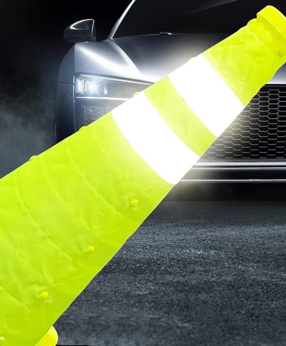Telescopic Road Cone Fluorescent Green Reflective Cone Sign Parking Car Emergency Light Warning Barrier Foldable Cone Tube