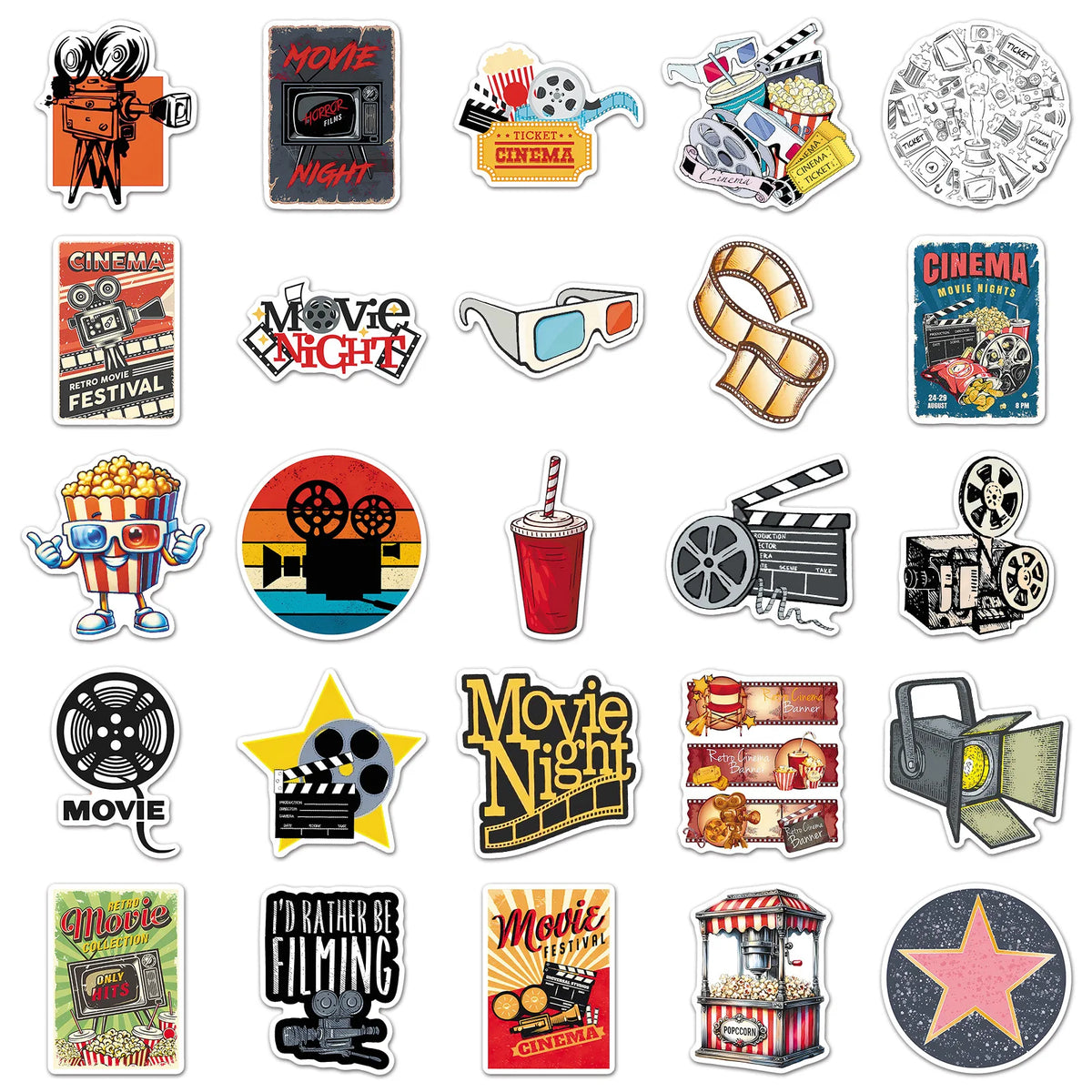 50/100PCS Retro Movie Stickers Fun Creative Projector Waterproof Decoration Refrigerator Storage Box Stickers