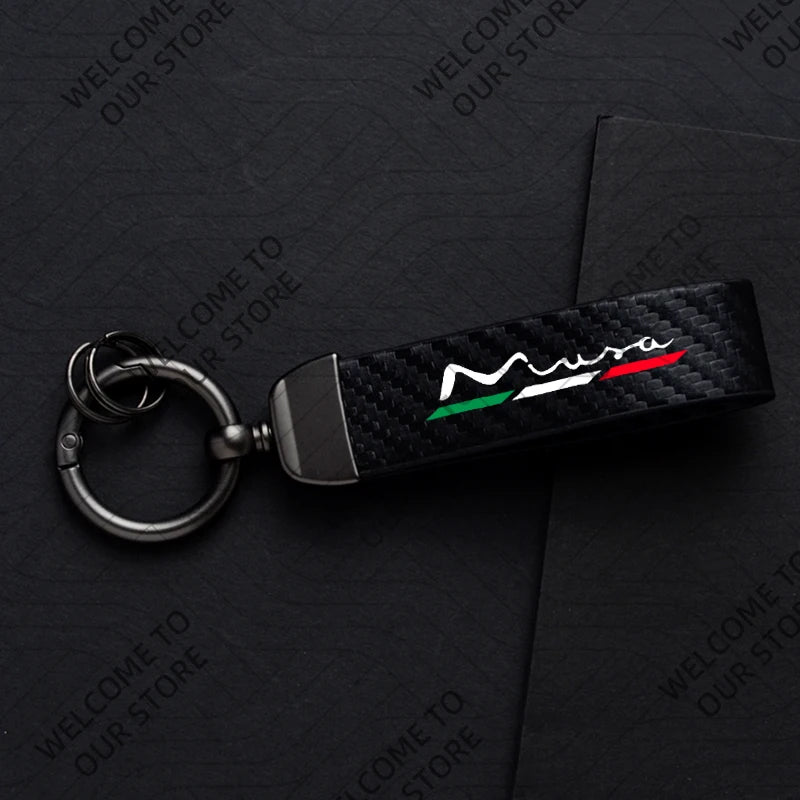 DELTA MUSA LANCIA Logo Car Carbon Fiber Leather Keychain