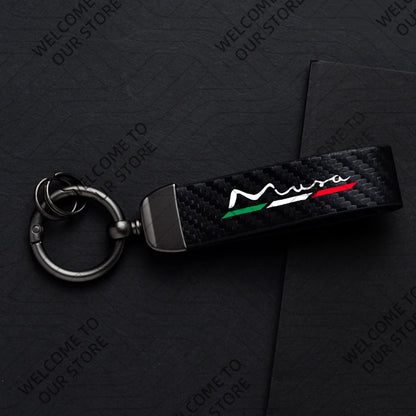 DELTA MUSA LANCIA Logo Car Carbon Fiber Leather Keychain