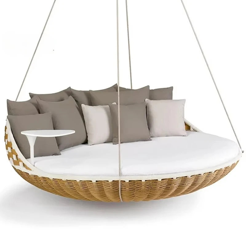 Outdoor Swing Bed Hanging Daybed Modern Swing Sofa Adult Garden Furniture Porch Rope Wicker Rattan Round Hanging Bed