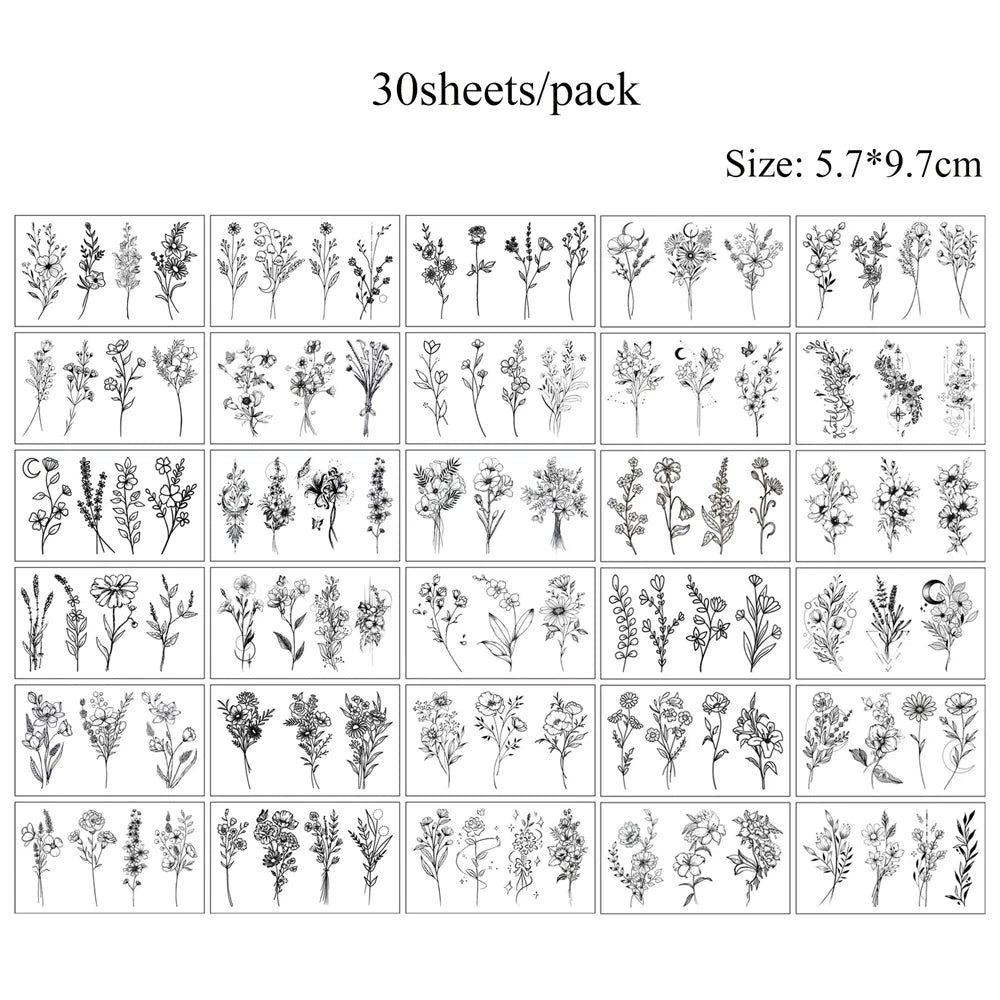 30Pcs Small Fake Tattoo for Women Men Flower Stars Moon Butterfly Temporary Tattoo Stickers for Hand Finger Wrist and Body Art