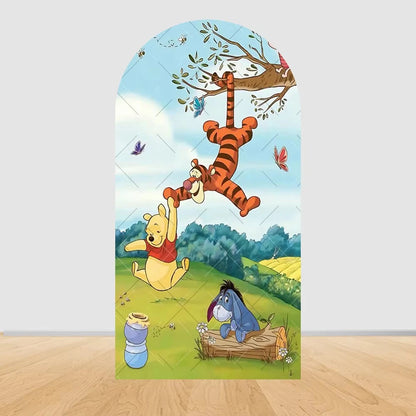 Winnie the Pooh Themed Arched Backdrop Cover Children's Birthday Party Supplies Baby Shower Arrangement Double Sided Printing