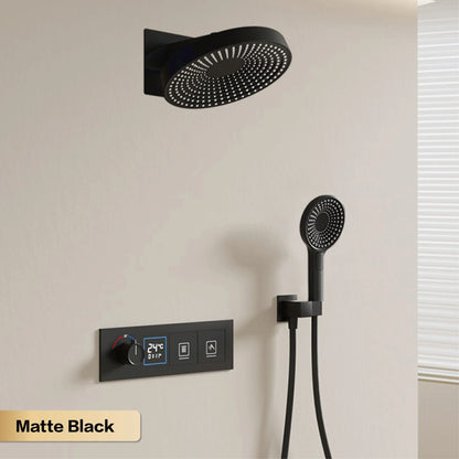 AITANA Luxury Black Brass LED Digital Display Constant Temperature Wall Mounted Bathroom Mixer Embedded 2-Function Shower System